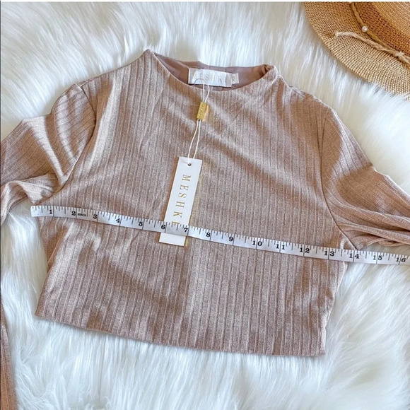 Meshki ILIANA Shimmer Rib Ribbed Long Sleeve Crop Top Nude Silver High Neck XS - Picture 9 of 11